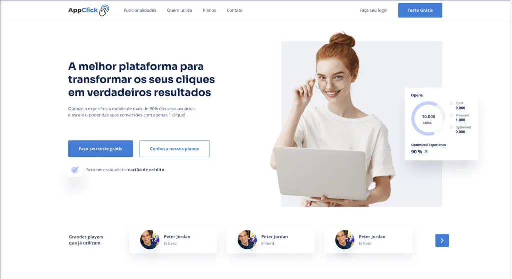 Página inicial do AppClick, com a promessa e o painel de cliques