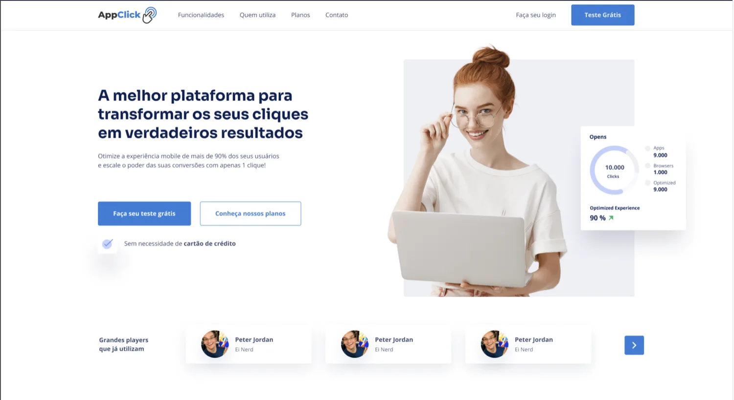 Página inicial do AppClick, com a promessa e o painel de cliques